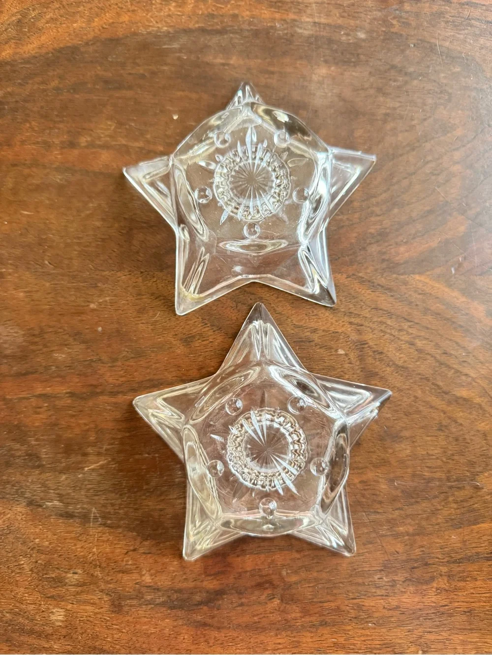Vintage 70s Hazel Atlas clear glass candle holders taper 5 point pentagram